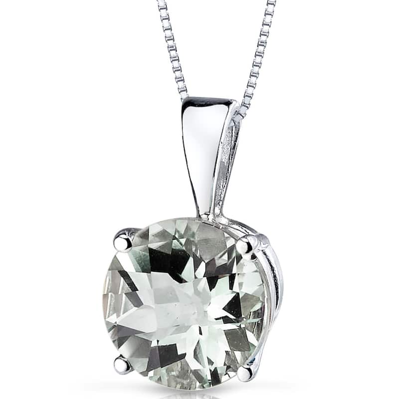 14k White Gold 1.76 ct Green Amethyst Pendant Necklace