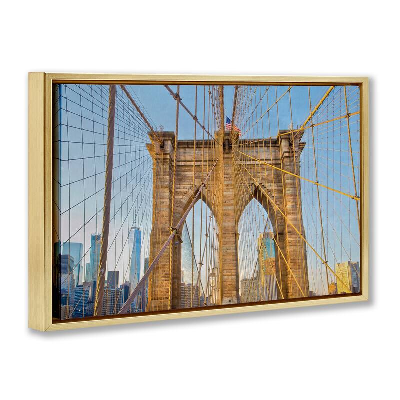 Stupell Industrial Bridge with American Flag Framed Floater Canvas Wall Art Design By Seven Trees Design