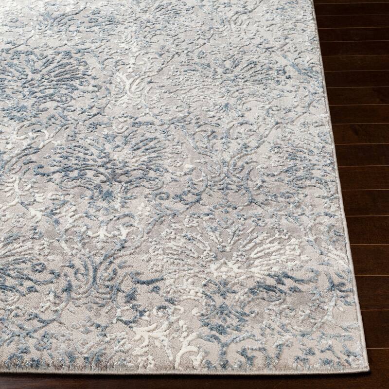 Hermia Navy & Grey Damask Area Rug 5'3" x 7'3" Bed Bath & Beyond
