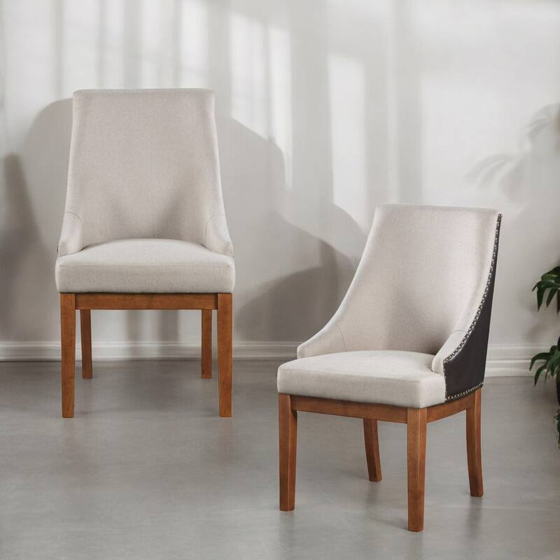 Fabric, Brown Synthetic Leather & Brown Finish Side Chair ( Set of 2) - Brown