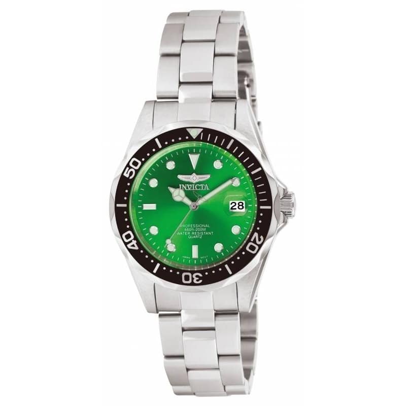 Invicta Men's 10667 Pro Diver Quartz 3 Hand Green Dial Watch