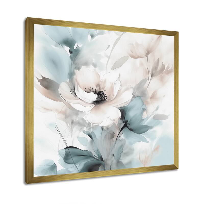 Designart "Delicate Grey Flowers I" Floral Framed Wall Art For Living Room