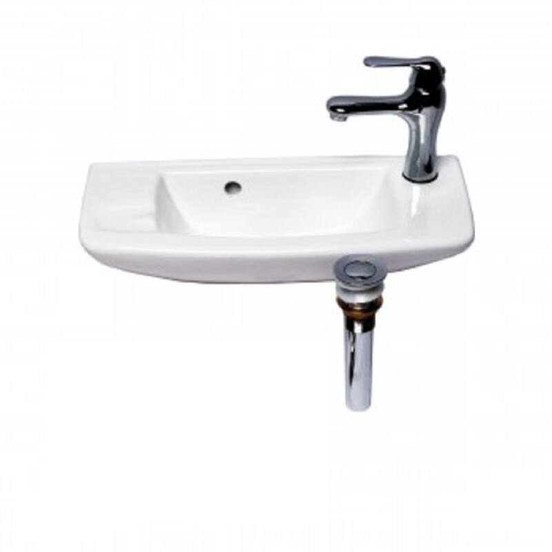 Edgewood White Ceramic Wall Mount Sink with Chrome Faucet and Sink Drain