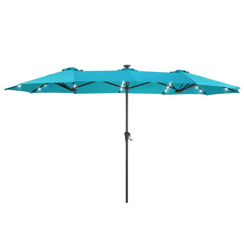 LIVOOSUN 13 x 7.2ft Large LED Double-Sided Rectangular Outdoor Patio Market Umbrella with Crank, Solar Panel, Navy Blue
