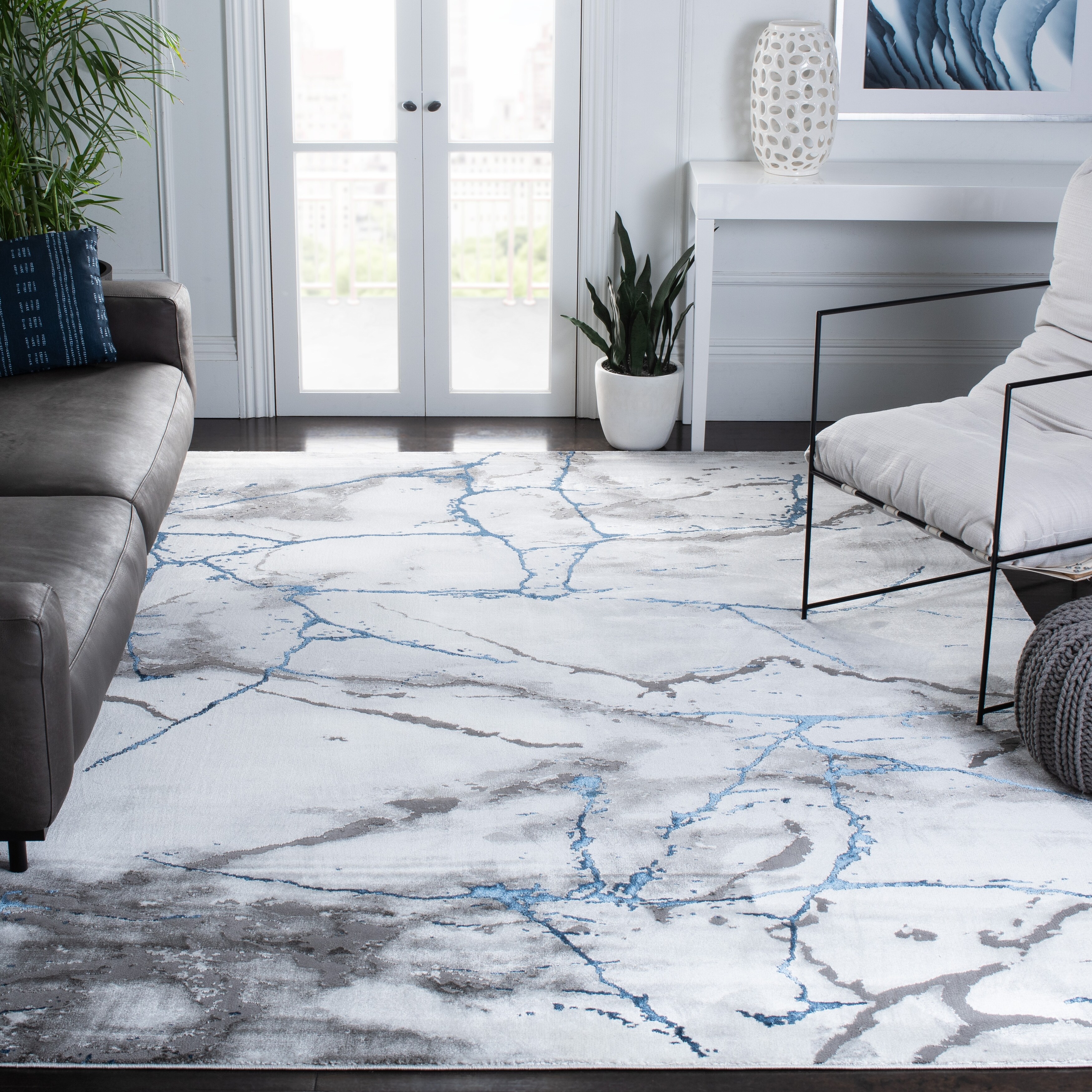 Marble Effect Rugs for Hallway Runner Long Luxurious Queen Blue Natural Area Rug 