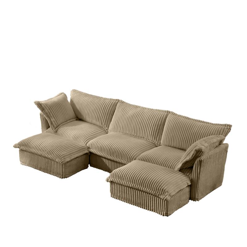 120" U-Shaped Corduroy Sectional Sofa with Slipcover & Cloud Cushions