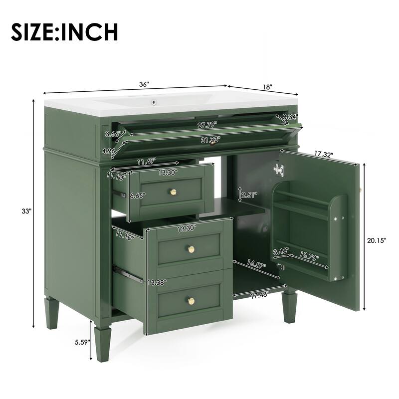 30''/36'' Bathroom Vanity with Top Sink, Modern Bathroom Storage Cabinet with 2 Drawers, a Tip-out Drawer & Adjustable Shelf