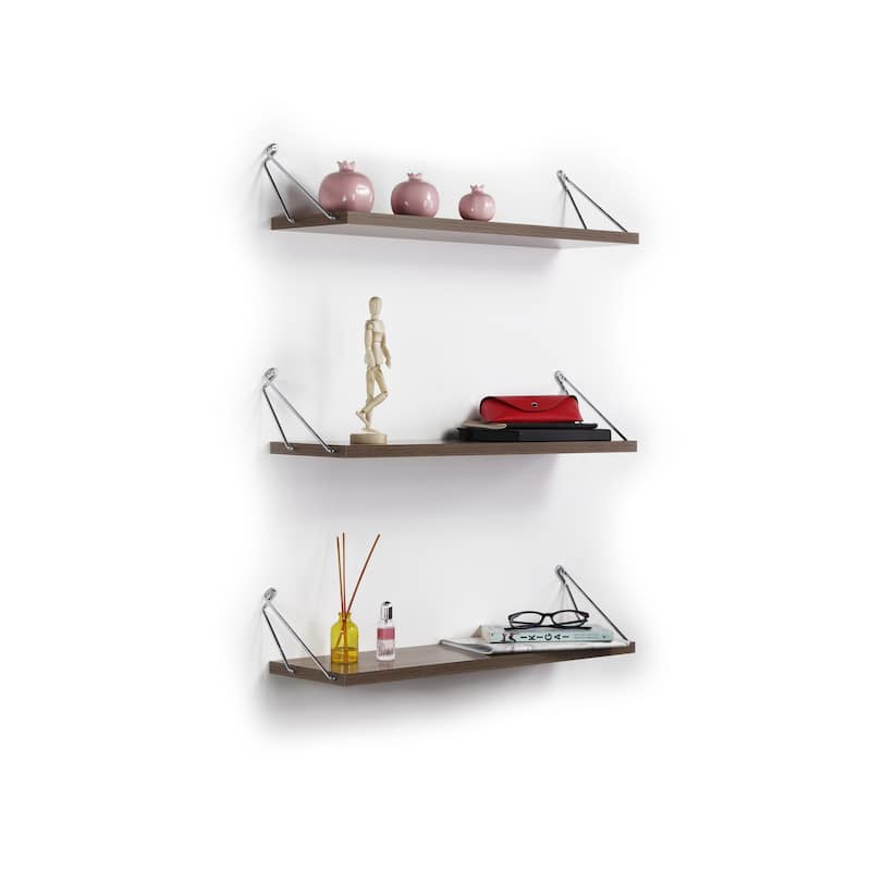 Floating Wall Mounted Decorative Hanging Metal Bracket Triple Shelf