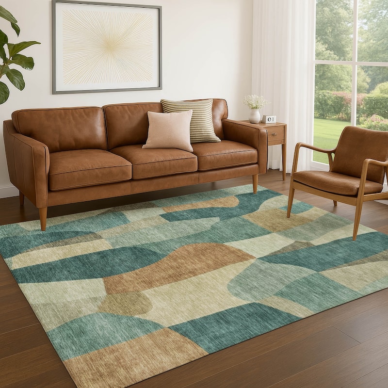 Machine Washable Indoor/ Outdoor Contemporary Layers Chantille Rug