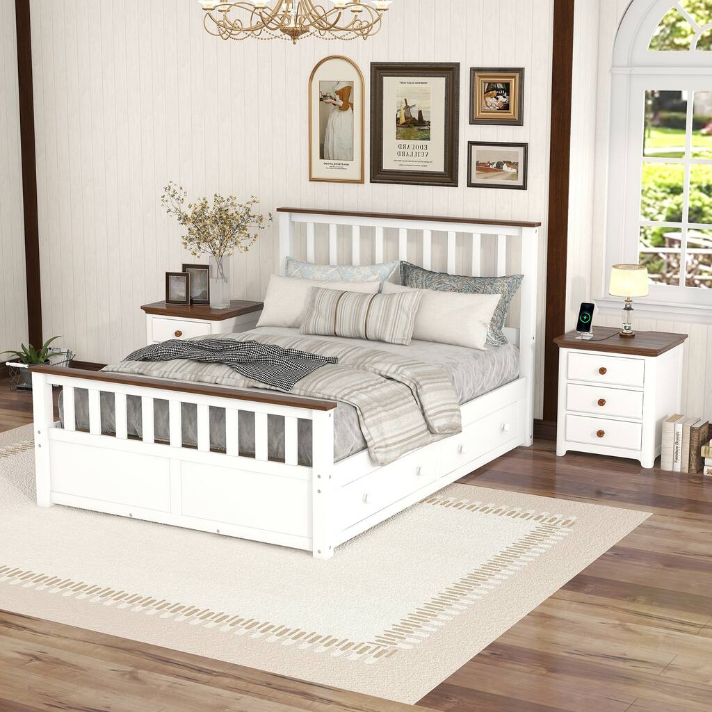 3-Pieces Bedroom Sets Full Size Platform Bed with Two Nightstands
