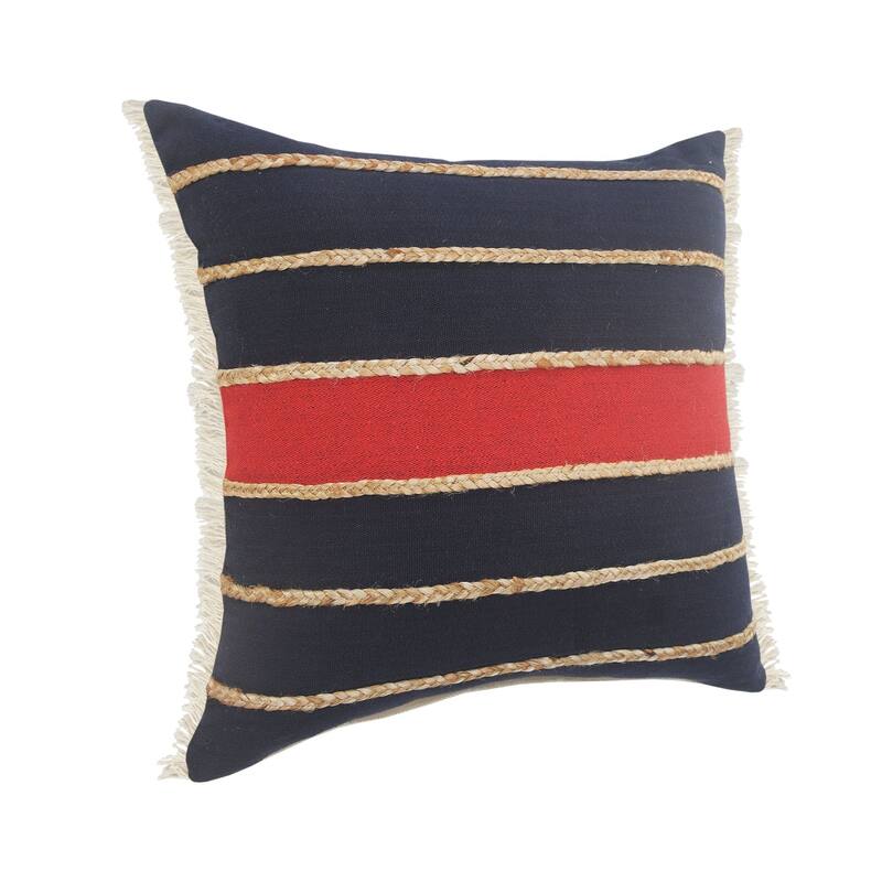 24" Navy and Red Striped Square Lumbar Pillow