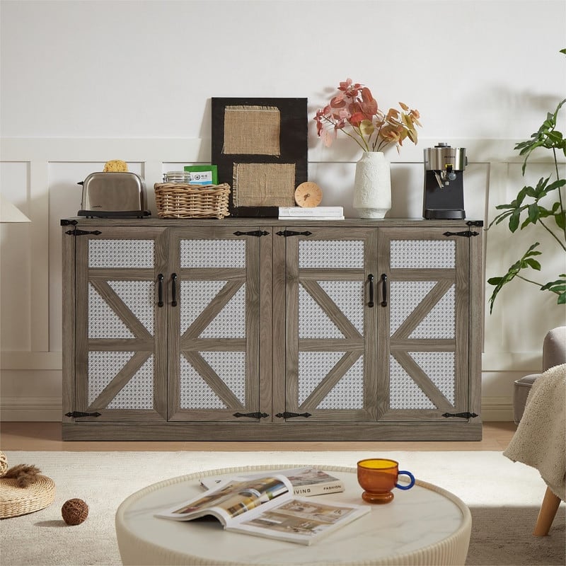 Faux Rattan Sideboard with Barn Doors
