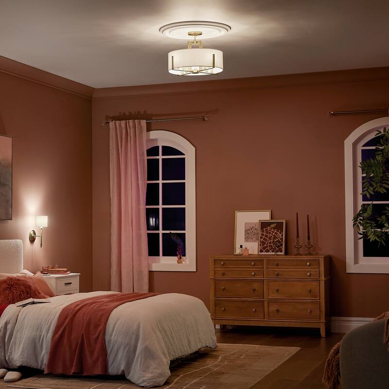 Kichler Lighting Malen 20 in. 8-Light Champagne Bronze Convertible Semi-Flush Mount Light with Fabric Shade