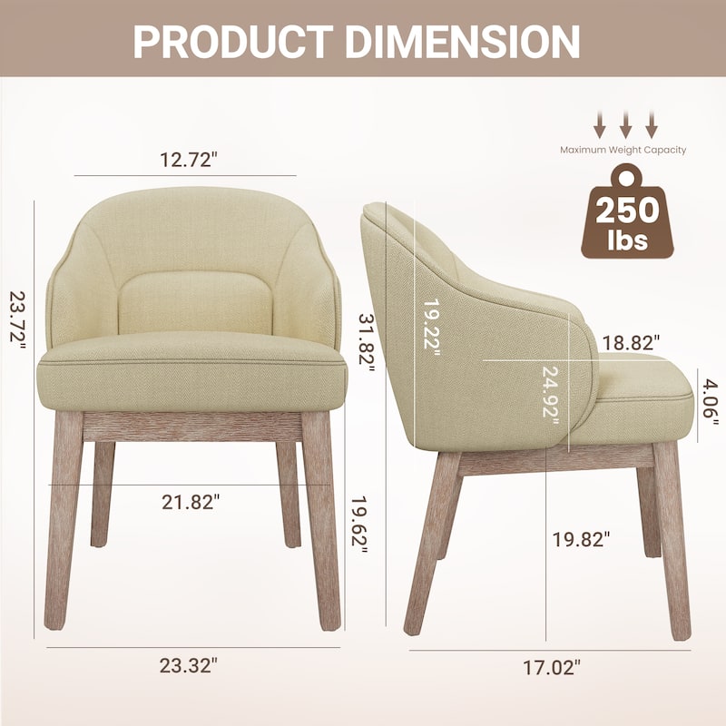 Vintage-Inspired Kitchen Chairs with Curved Backrest Tapered Metal Legs for Dining Room