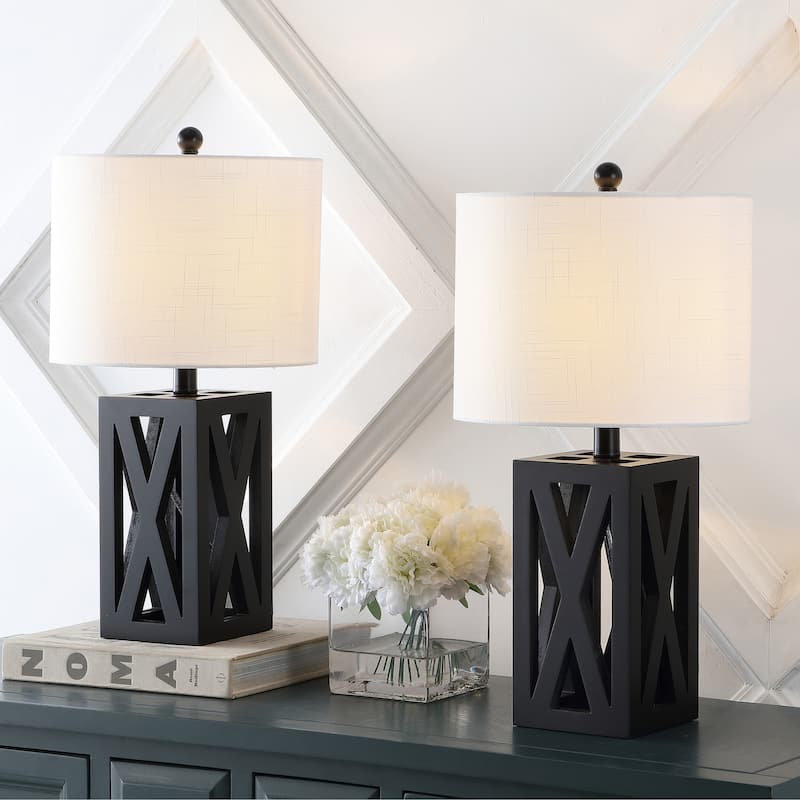 Ibiza 21.5" Farmhouse Wood LED Table Lamp, Brown (Set of 2), by JONATHAN Y