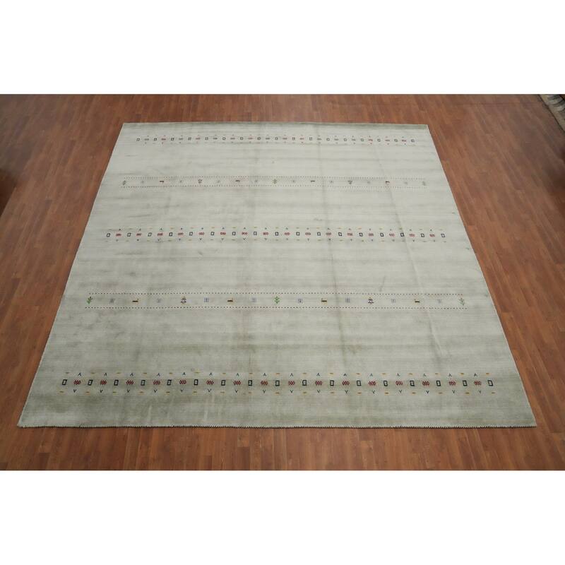 Hand Knotted Oriental 100% Wool Carpet Tribal Animal Pictorial Green Gabbeh Area Rug - 11' 11'' X 11' 11''