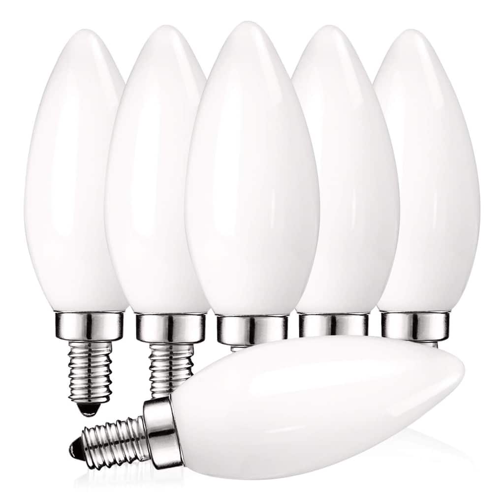 Luxrite 5W Frosted E12 LED Bulb 60W Equivalent, 2700K Warm White, 450 Lumens, Dimmable Candelabra LED Bulbs (6 Pack)