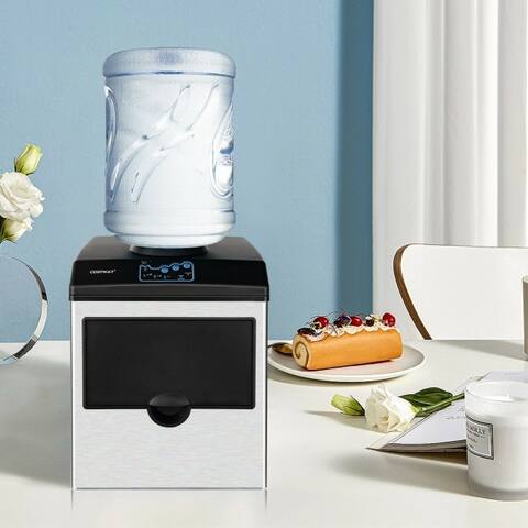 2-in-1 Stainless Steel Countertop Ice Maker with Water Dispenser - 14" x 17" x 17" (L x W x H