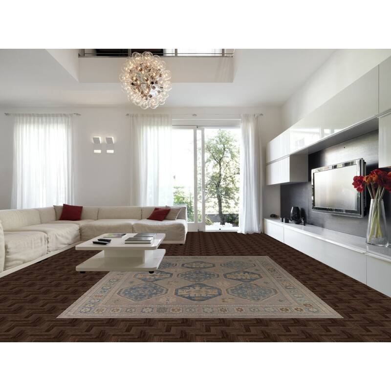 Hand Knotted Oriental 100% Wool Carpet Transitional Geometric Greys & Charcoal Oushak Area Rug - 12' 2'' X 9' 4''