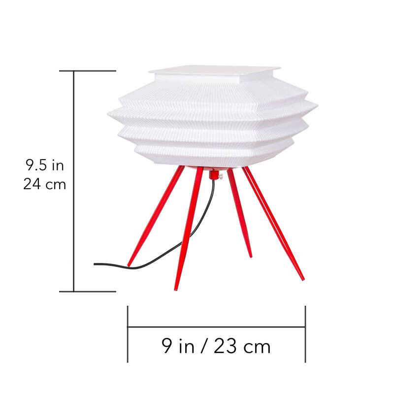 Sleek 3D Printed Table Lamp with Modern Pleated Shade & Red Tripod Base