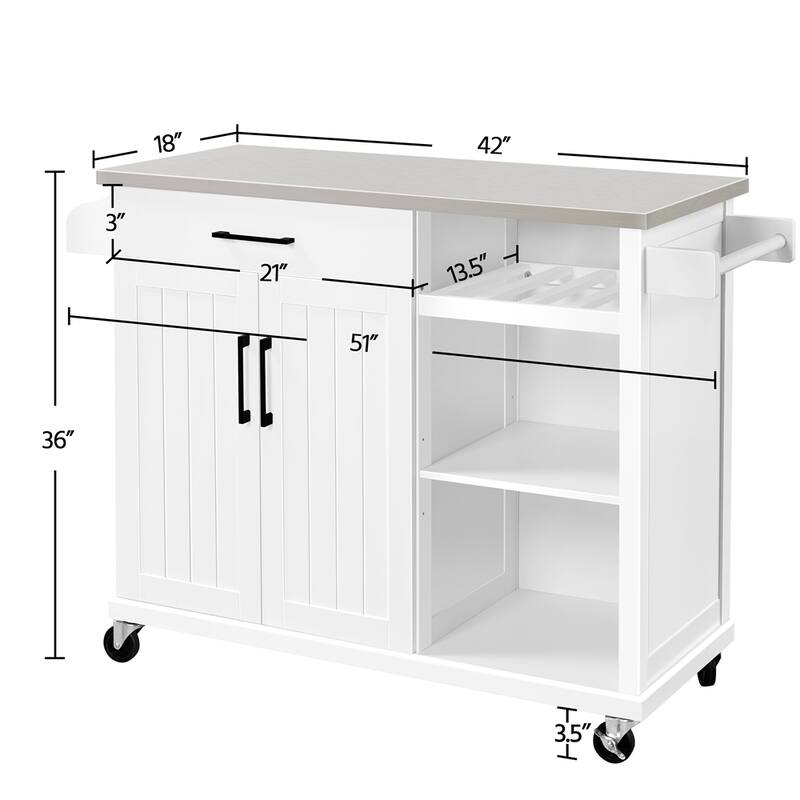 Yaheetech Rolling Kitchen Cart with Stainless Steel Top and Storage