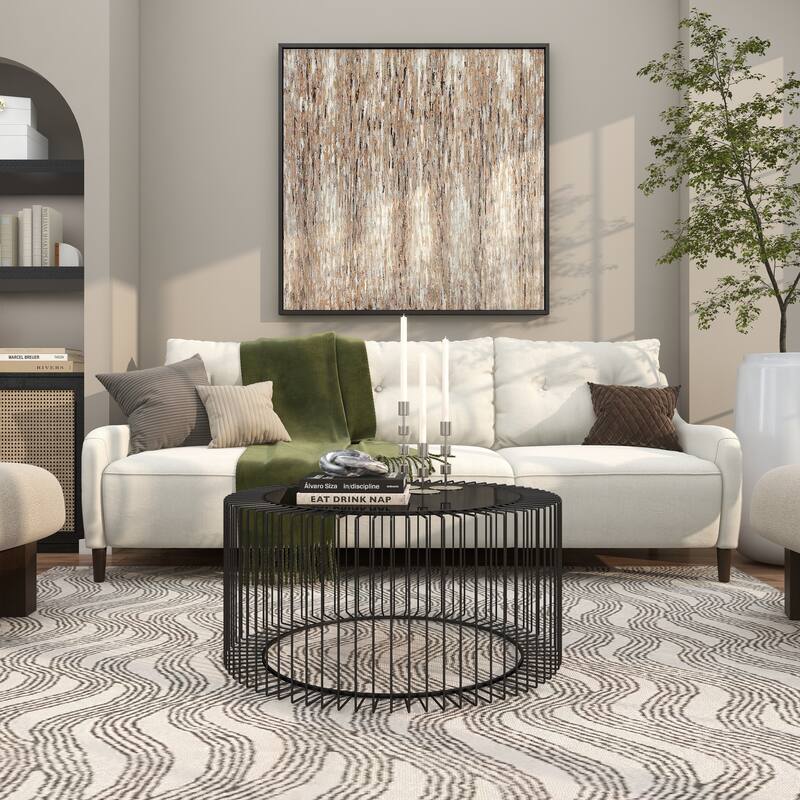 Metal Open Wire Frame Coffee Table with Shaded Glass Top - Black - Roche River Decor