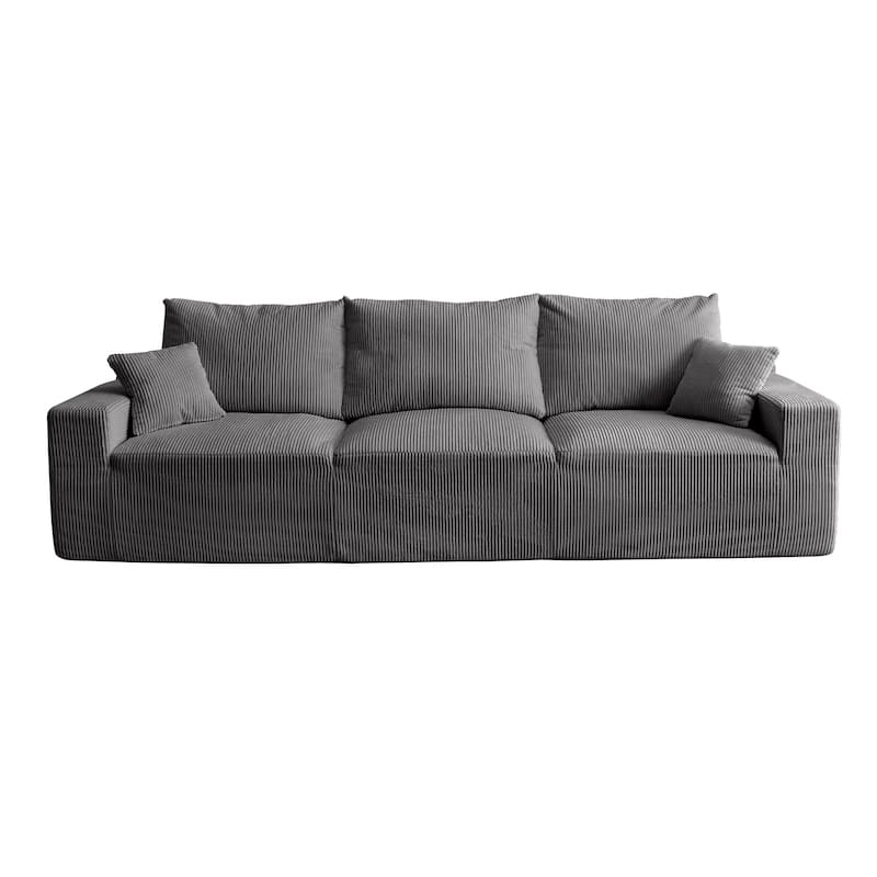 110" Full-Compression Corduroy Ultra-Soft Deep Seat 3-Seater Sectional Sofa for Living Room - Grey(3 Seat)