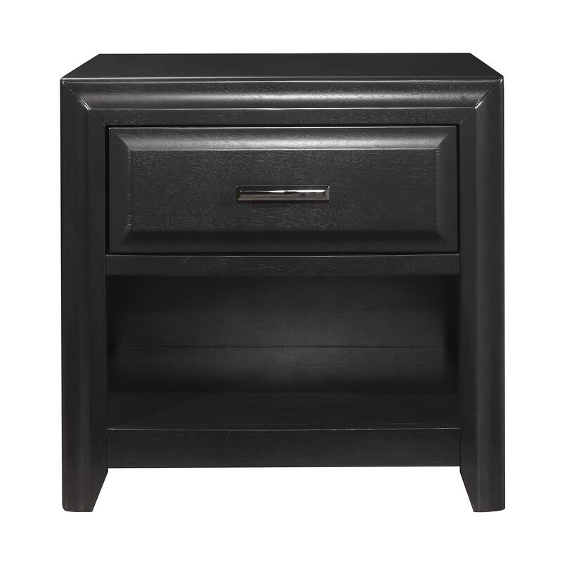 Cordelia Modern Storage Nightstand with 1 Drawer and Shelf, Espresso Finish, Black Hardware