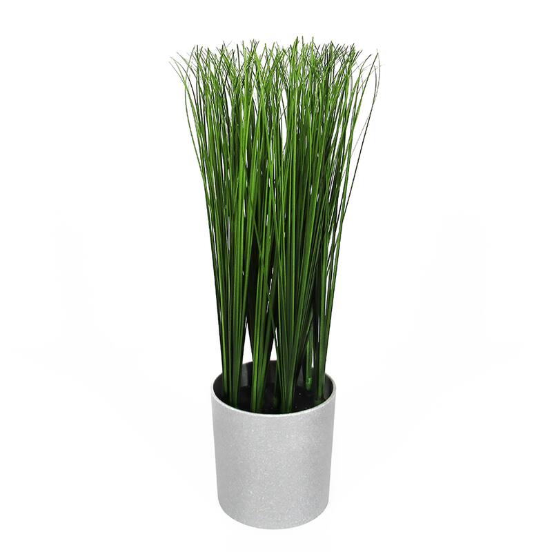 15in Artificial Onion Grass Plant in Grey Pot 15" H x 4" D Bed Bath
