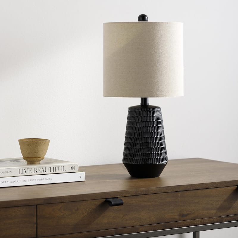 Leipzig Classic Textured Resin Tall Table Lamp - 21"H x 10"W x 10"D - Black