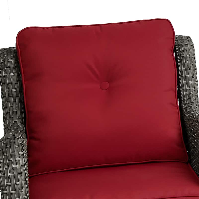 Outdoor 3 Pieces Rattan Wicker Bistro Set Swivel Rocker With Cushion & Table
