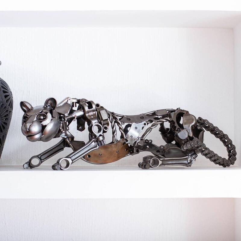Handmade Fierce Panther Auto part sculpture (Mexico) - 75 x 25 x 22