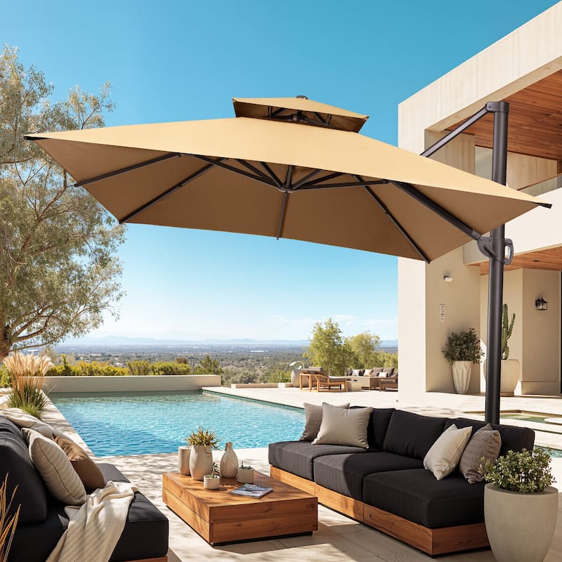 Pellebant 10X13FT Outdoor Patio Offset Umbrella 360 degrees Rotation with No Base