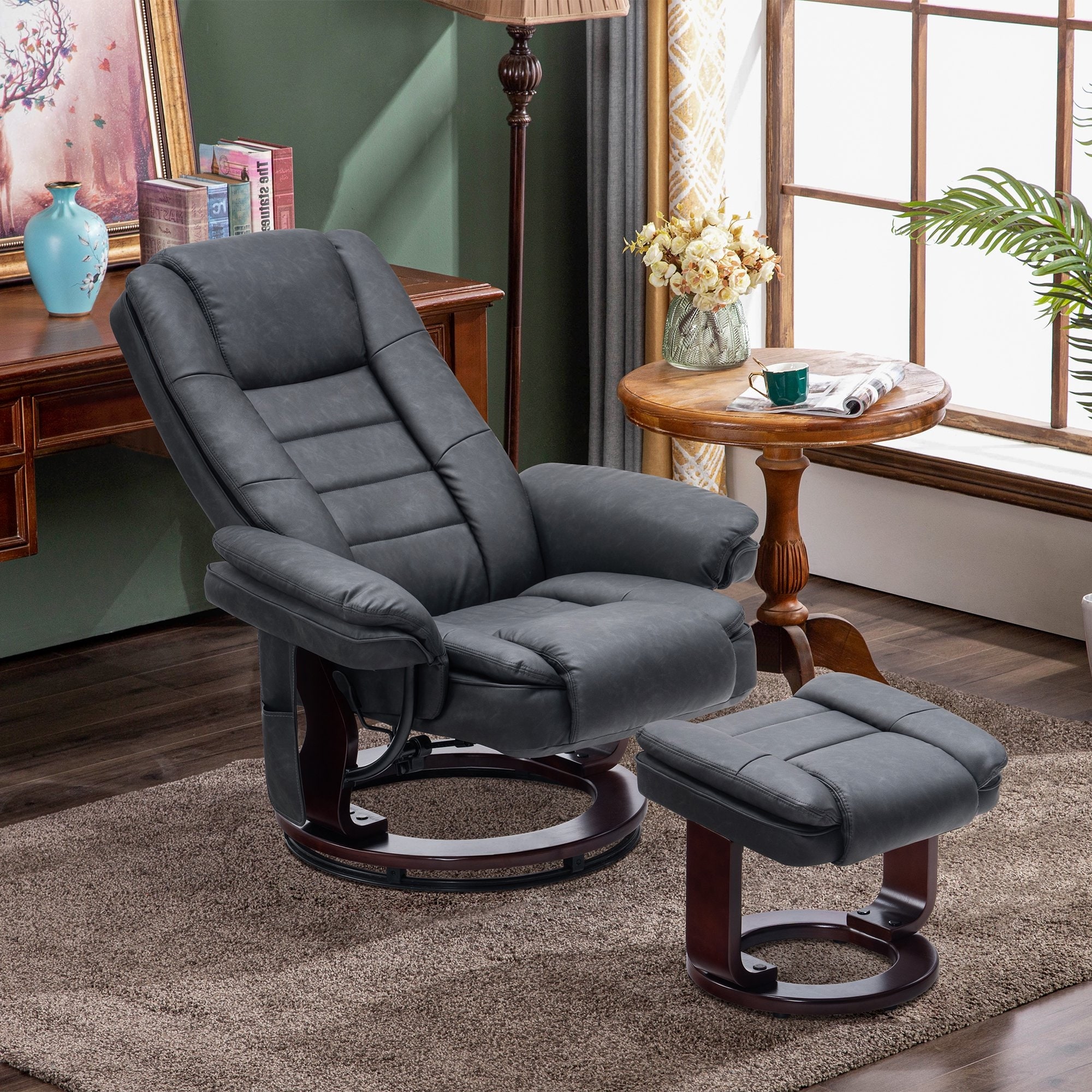 MCombo Swivel Recliner with Ottoman, Vibration Massage Lumbar Pillow