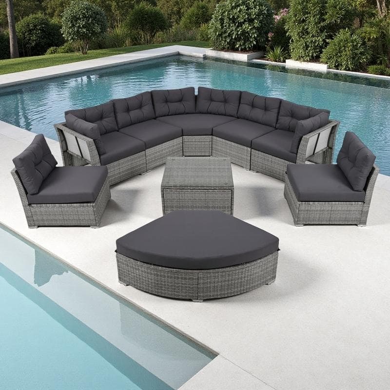 9-Piece Outdoor Patio Sectional Sofa Set with Coffee Table, Free Combination - Grey