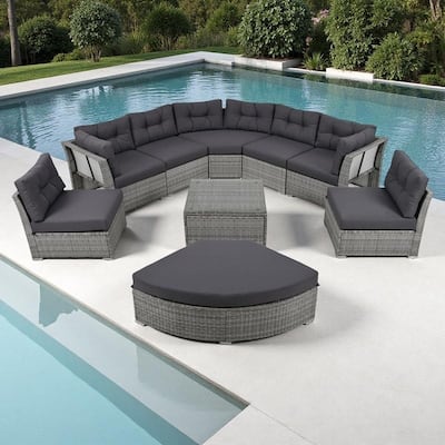 9-Piece Outdoor Patio Sectional Sofa Set with Coffee Table, Free Combination