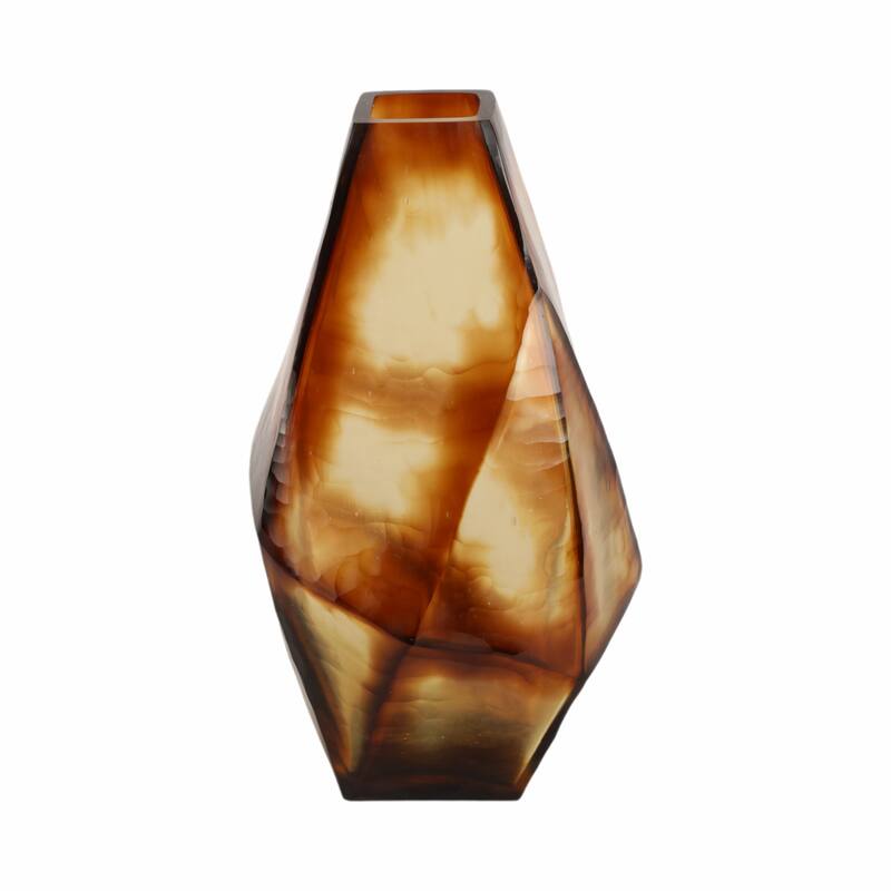 Glass Large Geometric Decorative Vase - Brown, 12 in.