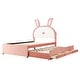 preview thumbnail 23 of 55, Versatility Upholstered Kids Bed with Trundle and 3 Drawers, Embedded LED Lights, Rabbit-Shaped Headboard, No Box Spring Needed