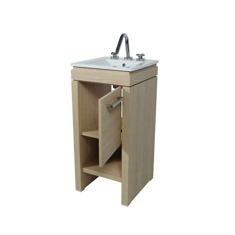 16" Single Sink Vanity In Neutral With White Ceramic Top