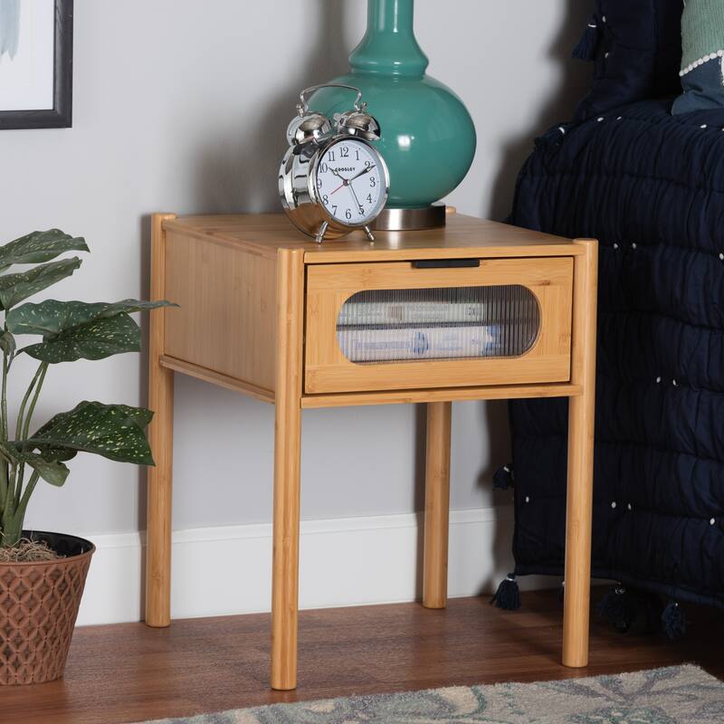 Naresh Mid-Century Modern Transitional Natural Brown Bamboo Wood 1-Drawer End Table