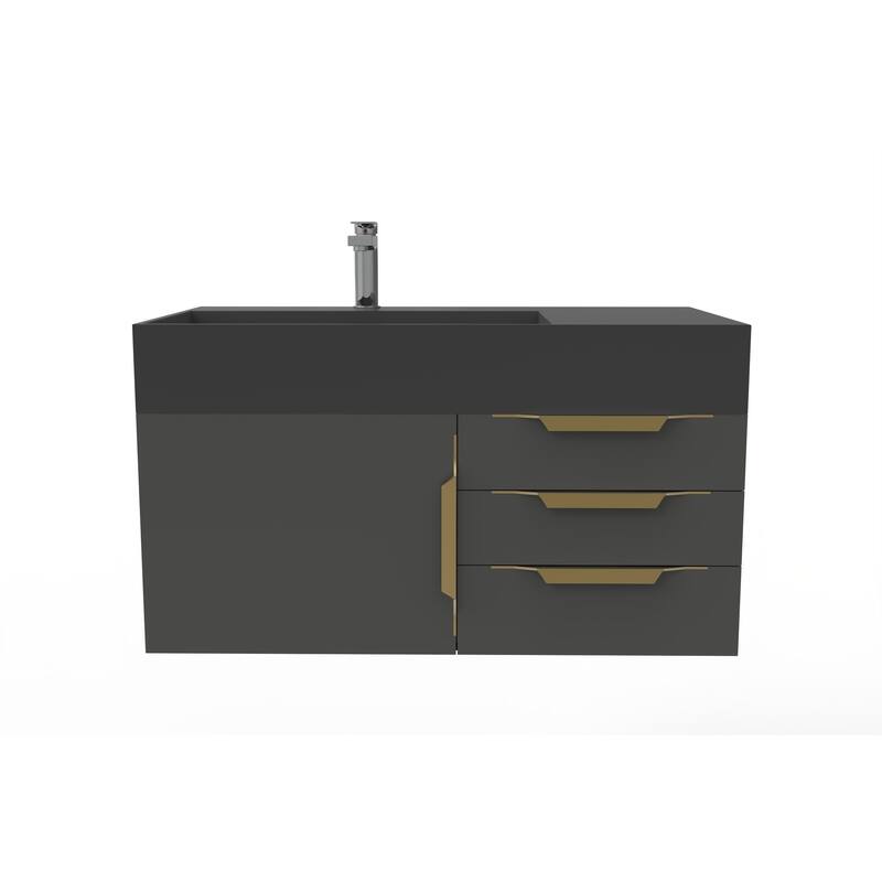 Amazon 36" Wall Mounted Bathroom Vanity Set w/ Black Top