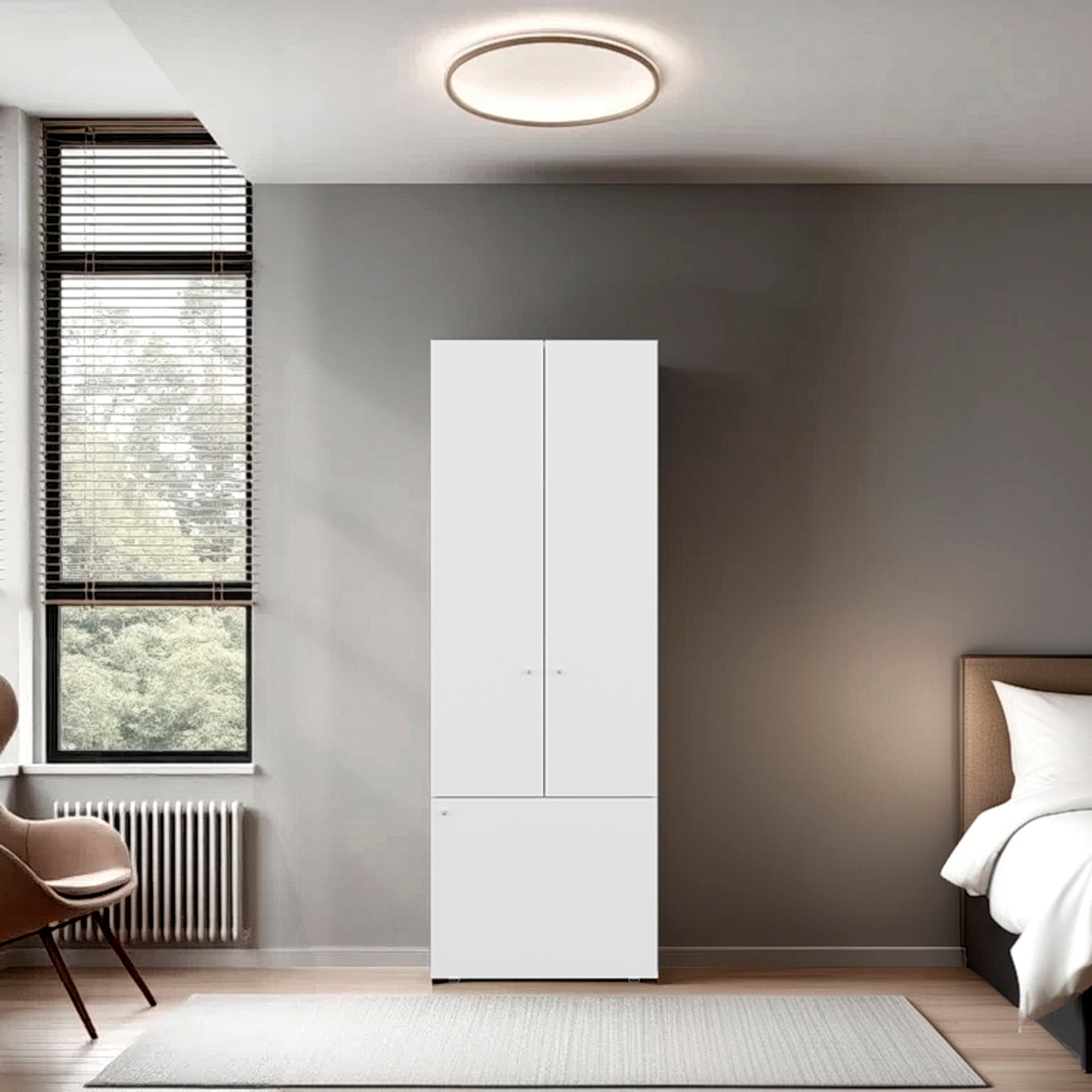 Tolleson 3-Door Tall Wardrobe Cabinet with 4 Shelves - Freestanding Storage Armoire