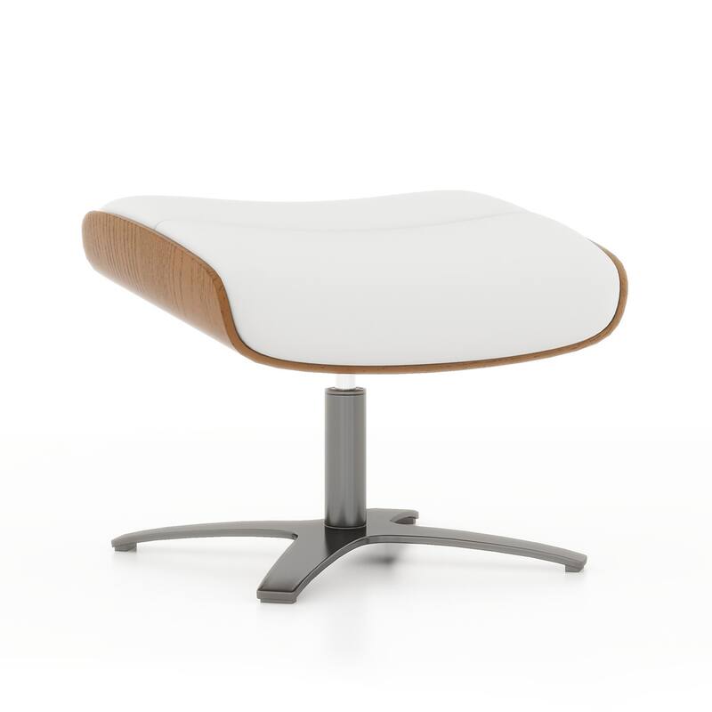 Jovan 20.5" Mid-Century Modern Genuine Leather Footstool Ottoman