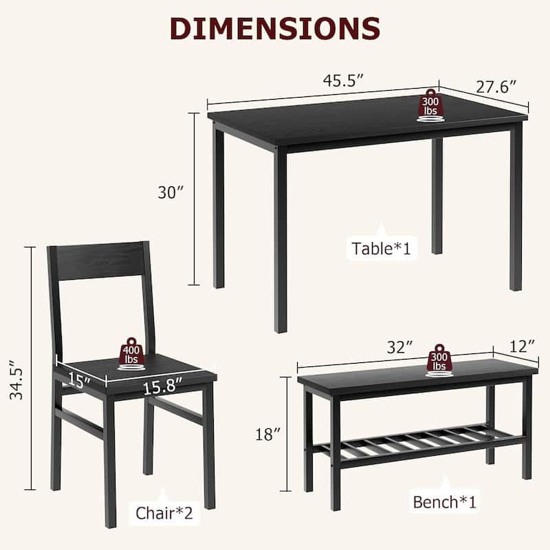Dining Table Set for 4, with 1 Bench and 2 Chair