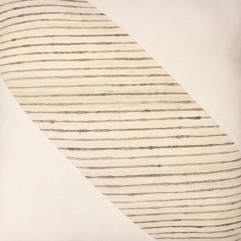 Handwoven Striped Square Throw Pillow Cover - 24" - White and Beige
