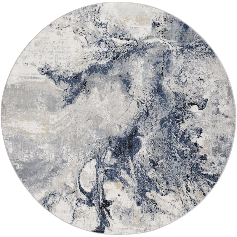 Livabliss Jolie Abstract Marble Area Rug - Dark Blue - 6'7" x 6'7" Round