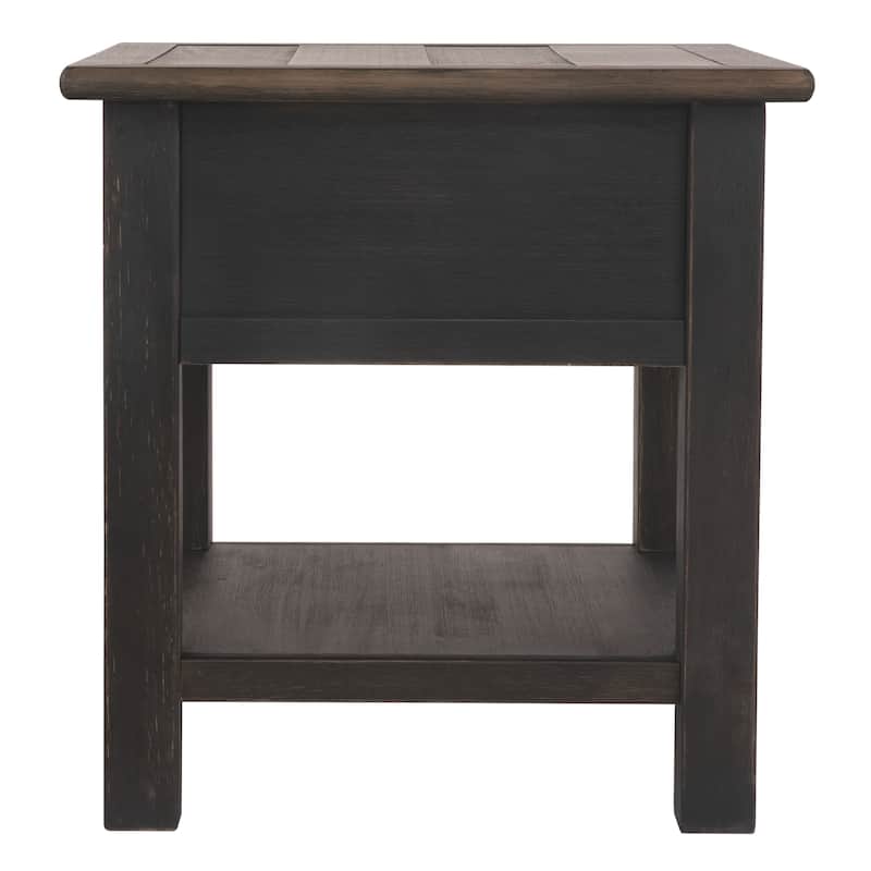 Wooden End Table with One Drawer and One Shelf, Brown and Black