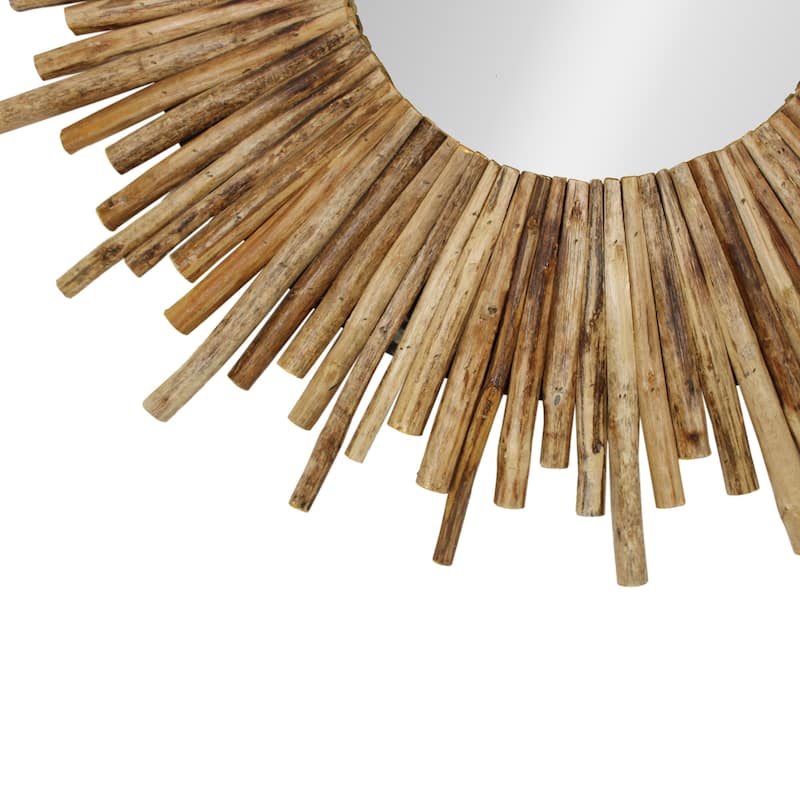 Natural Teak Wood Twig Sunburst Wall Mirror by East at Main