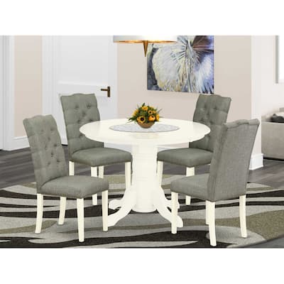 HomeStock 5-Piece Buttermilk and Cherry Finish Solid Wood Top Dining Table with 4-Parson Chair with Lattice Back