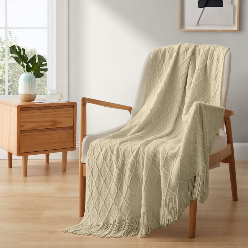 Lightweight 50"x60" Diamond Knit Throw Blanket Couch Cover